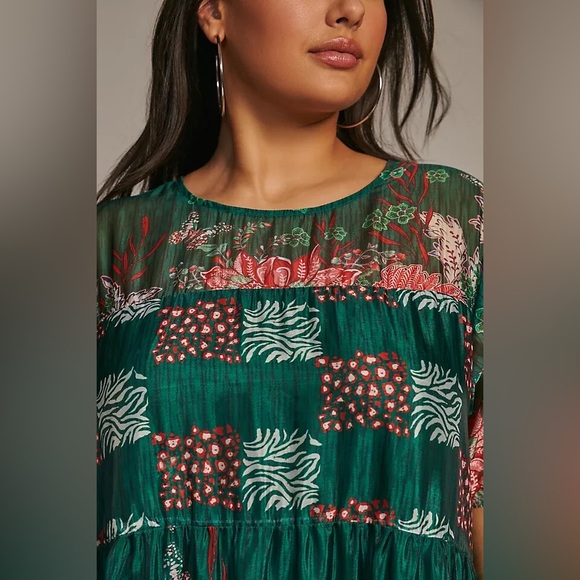 NWT Anthropologie Bhanuni Jyoti Tiered Short Sleeve Maxi Floral Tropical Dress - Picture 3 of 16